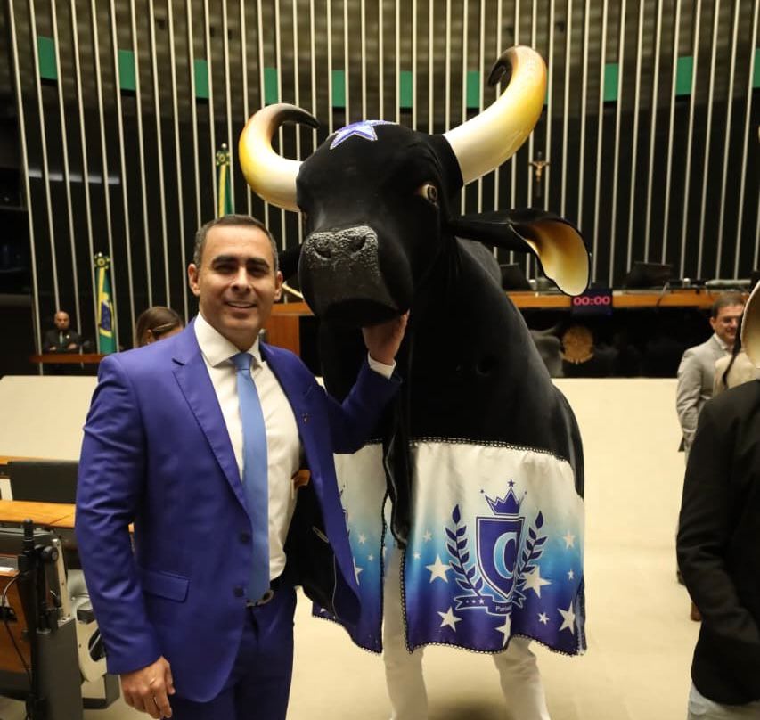 Presidente Rossy Amoêdo com o Boi Caprichoso no Planalto.